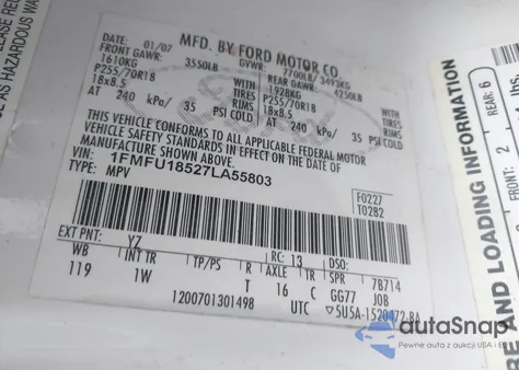 2007 Ford Expedition Eddie Bauer from USA, damaged, VIN 1FMFU18527LA55803